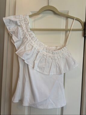 Porridge @ Anthropologie White One-Shoulder Ruffle Women's Top